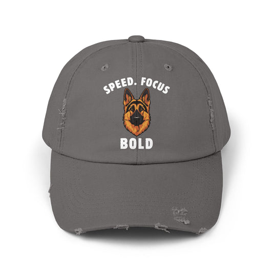 Speed Focus Bold German Shepherd Agility Distressed Hat, Dog Lover Gift, Casual Fashion Accessory, Summer Style, Outdoor Fun