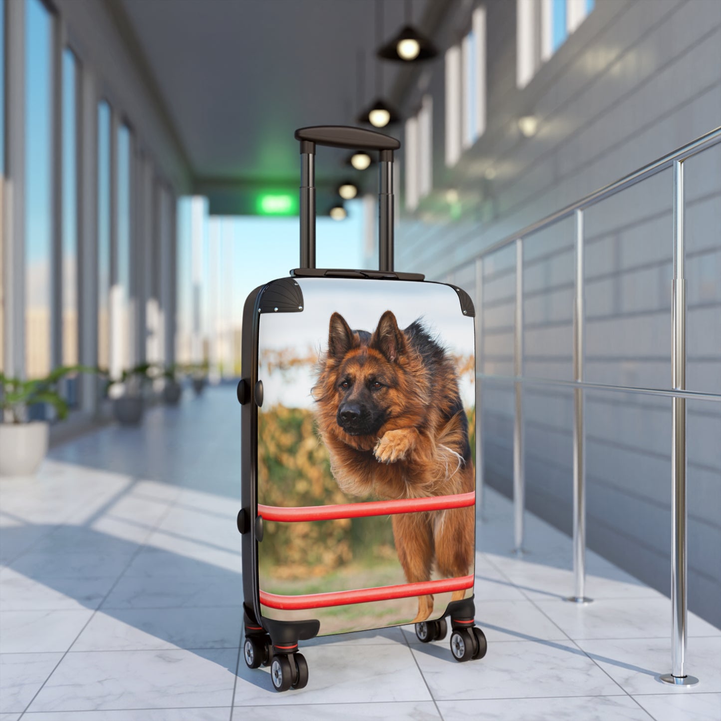 Dog Lover Suitcase Featuring a Long Coat German Shepherd Jumping An Agility Fence