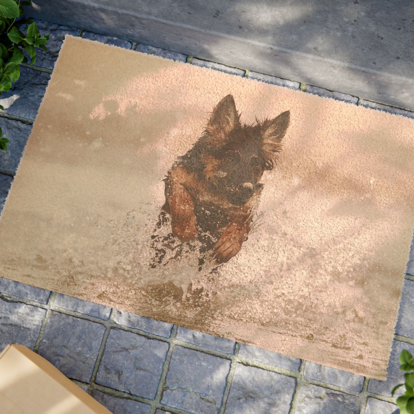 Dog Lover Doormat Featuring a Stunning German Shepherd Puppy Jumping in the Water