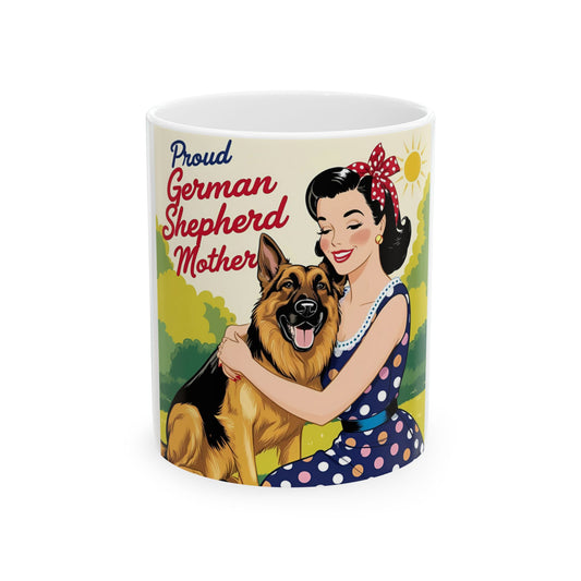 Proud German Shepherd Retro Mother Mug, Coffee Cup for Dog Lovers, Pet Owner Gift, Cute Ceramic Mug, Animal Lover's Coffee Mug