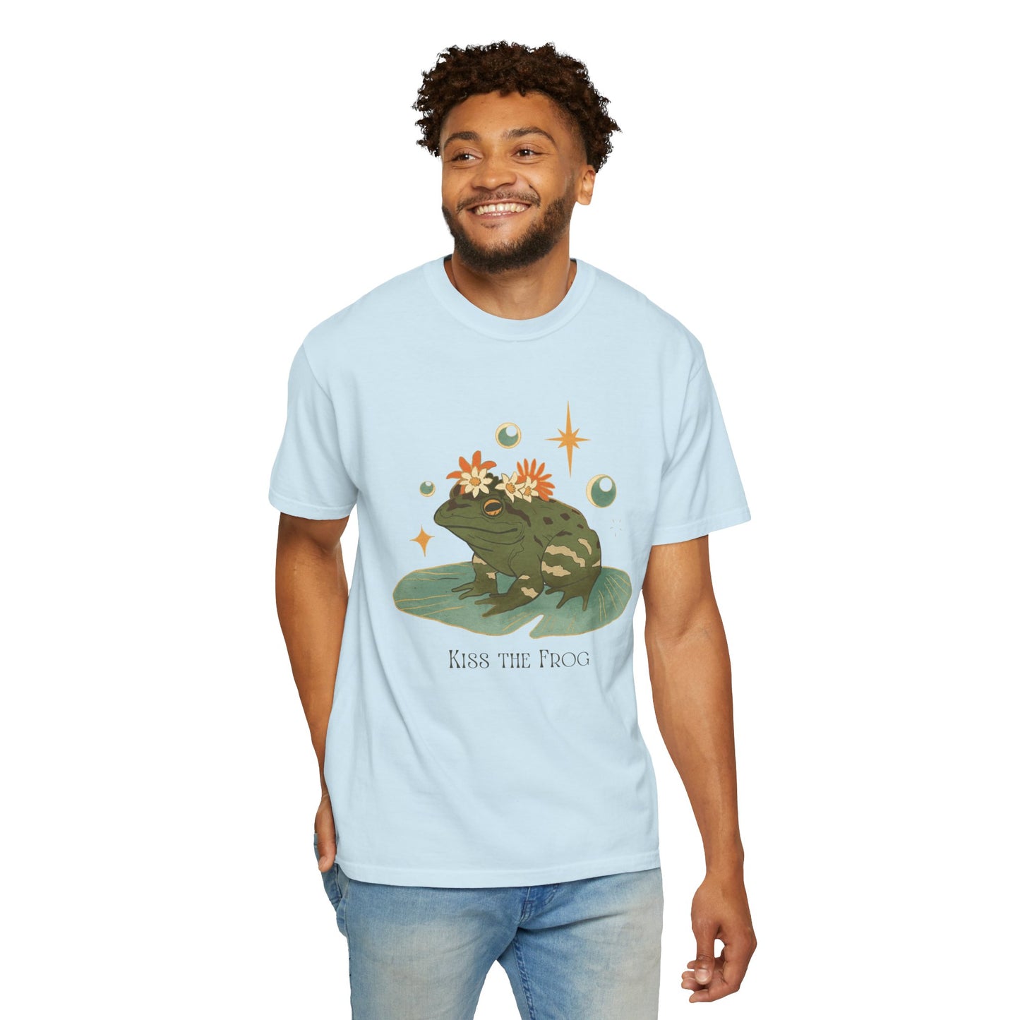 Kiss the Frog T-Shirt, Garment-Dyed Unisex Tee, Fun Gift for Nature Lovers, Cute Frog Graphic T-Shirt, Ideal for Casual Outings