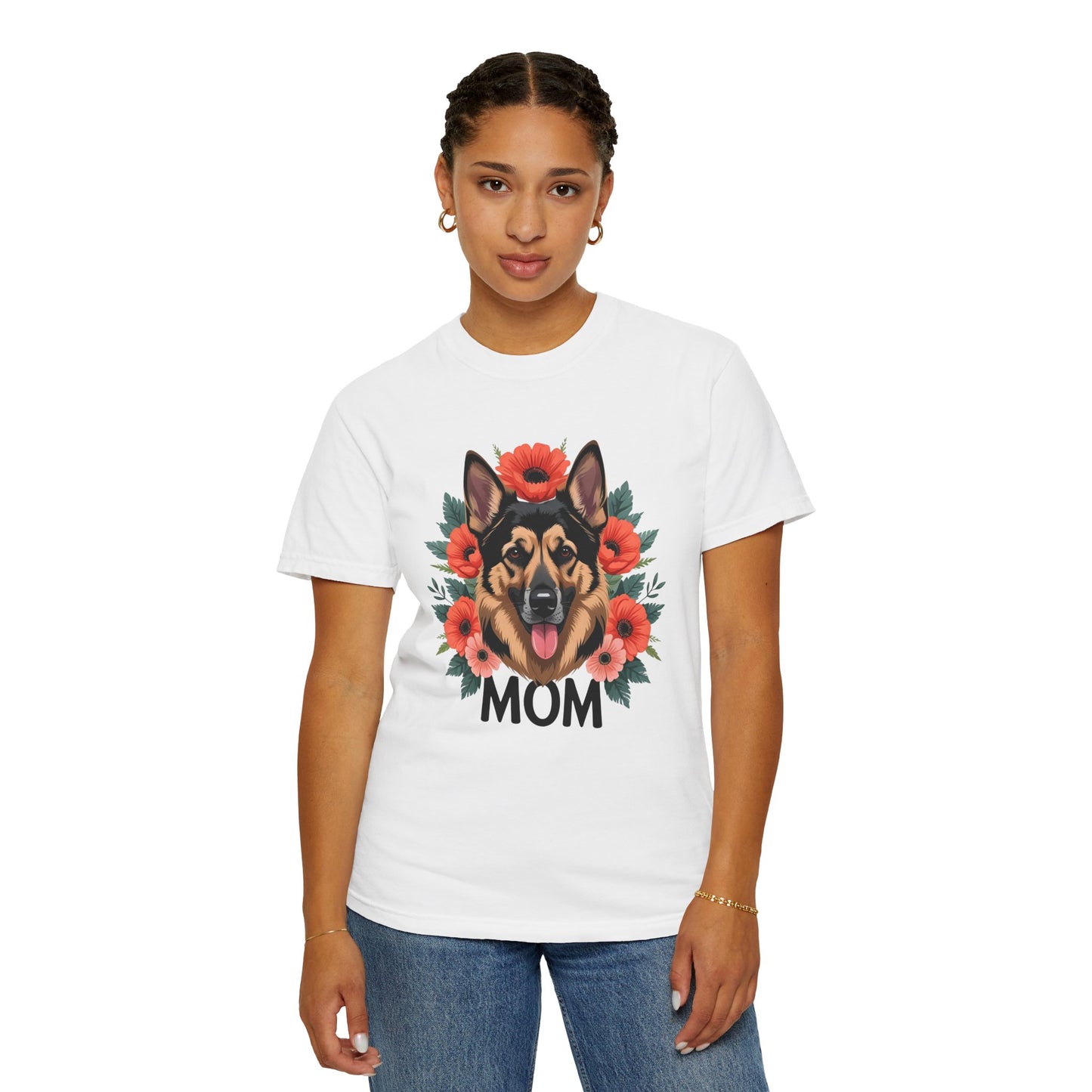Floral German Shepherd Dog Mom T-Shirt, Perfect Gift for Dog Lovers, Mother’s Day, Birthday, Casual Wear, Comfortable Everyday Tee