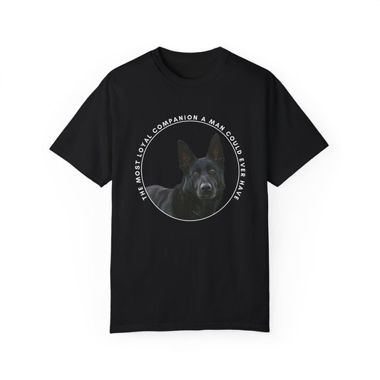 Unisex Dog Lover's T-Shirt With DDR German Shepherd and Quote The Most Loyal Companion a Man Could Ever Have