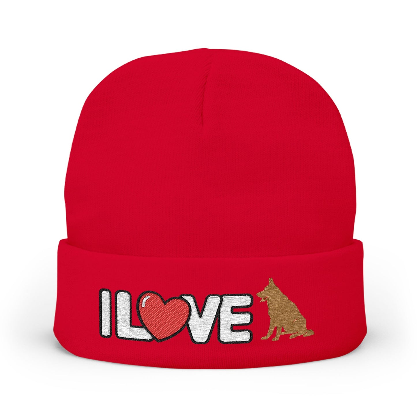 Cozy Dog Lover Knit Beanie with Embroidery - I Love German Shepherd, Winter Hat