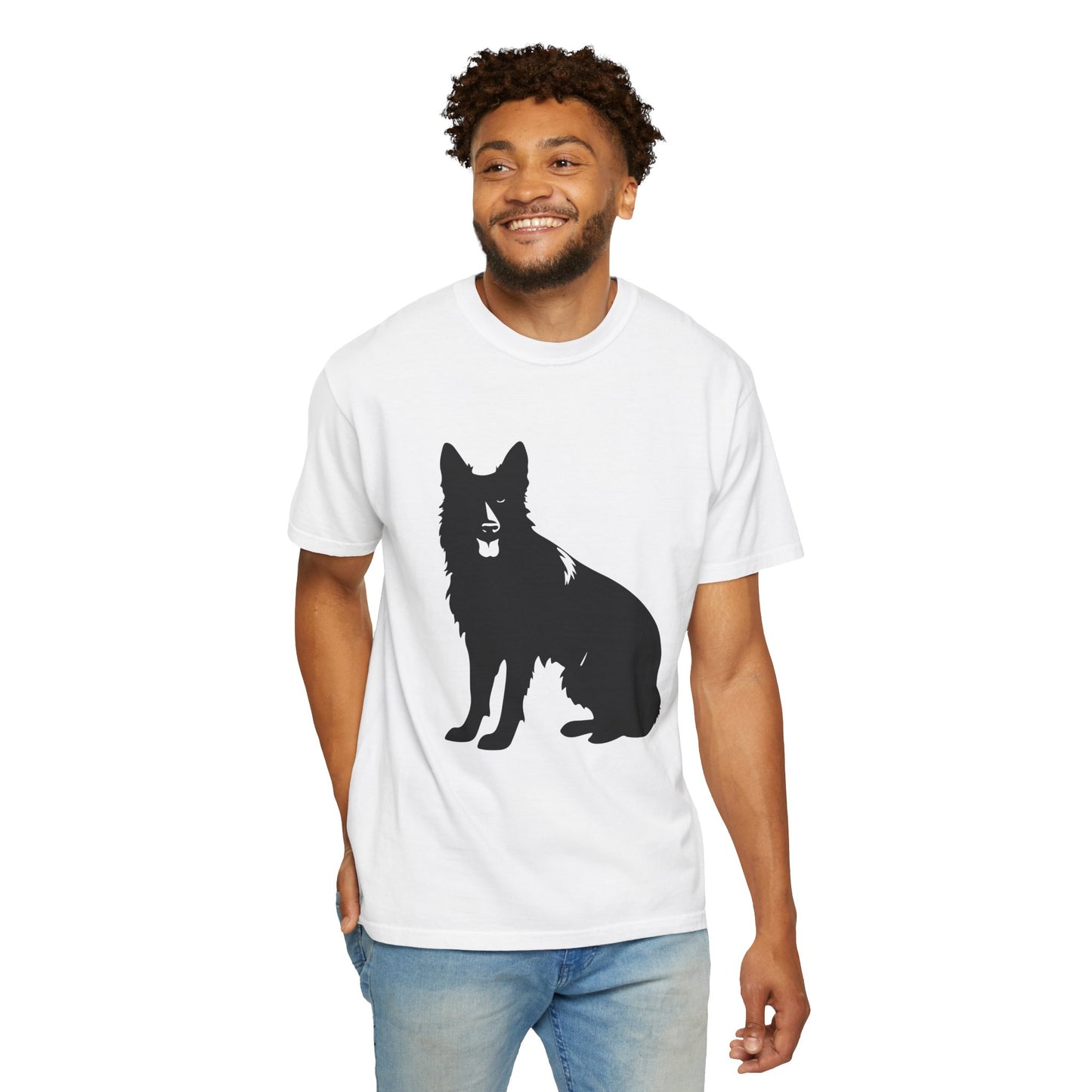 Unisex T-shirt With Graphic of Black German Shepherd Sloppy Sitting