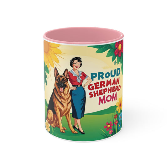 Proud German Shepherd Retro Mom Accent Mug, Dog Lover Gift, Pet Owner Coffee Cup, Floral Design Mug, Animal-Themed Drinkware