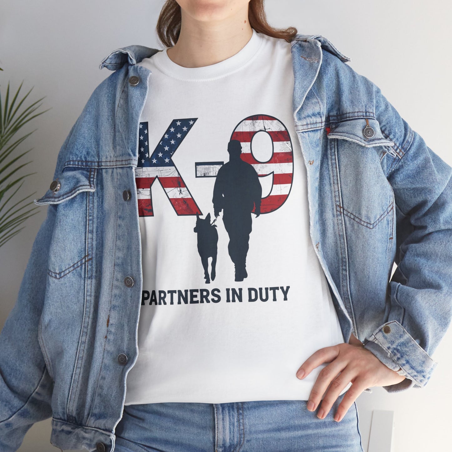 Patriotic K-9 T-Shirt - Partners in Duty Tee | Unisex Heavy Cotton Tee for Dog Lovers, Military Support, Gifts for Dog Handlers