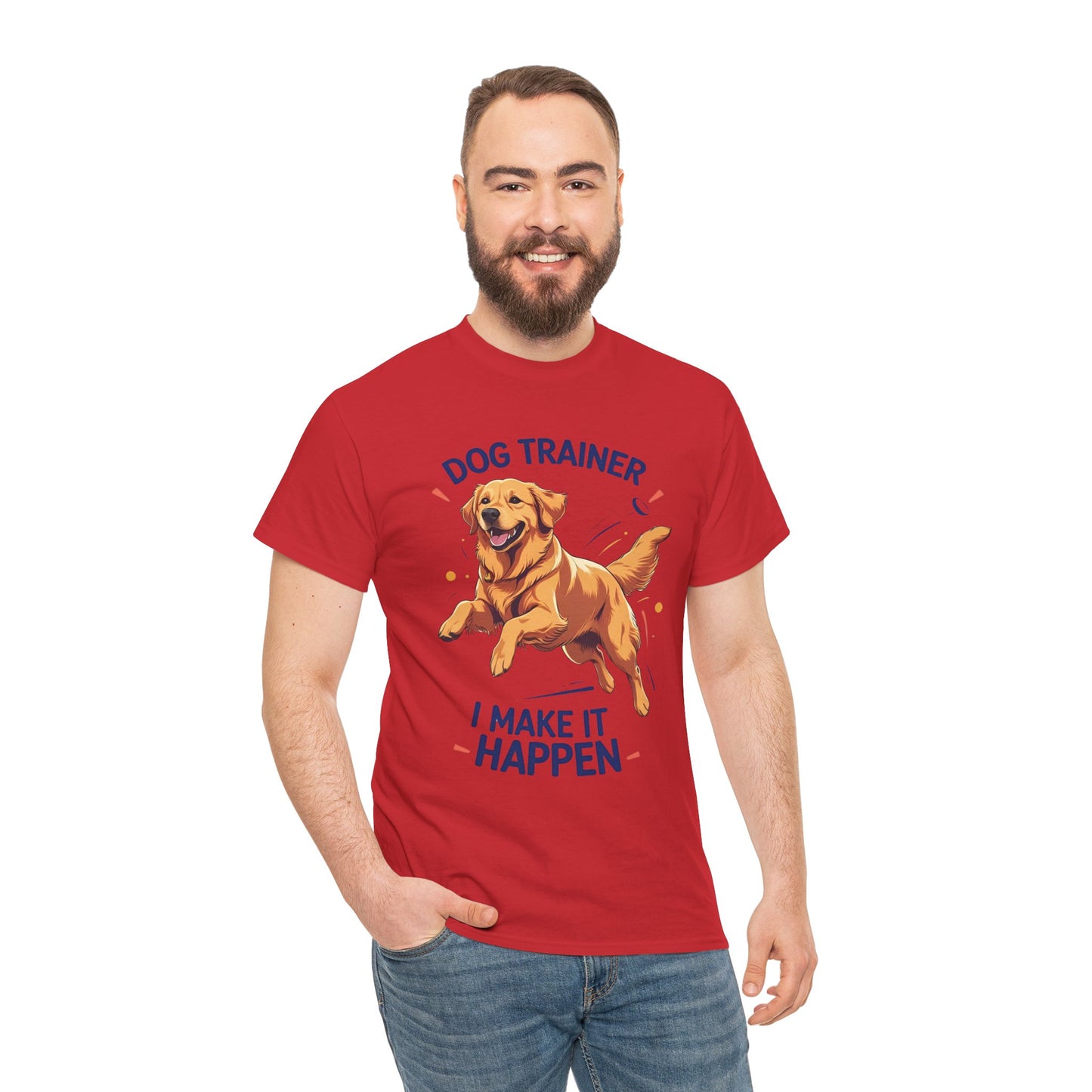 Dog Trainer Unisex Heavy Cotton Tee - I Make It Happen, Golden Retriever, Training Sessions, Gifts, Casual Wear, Animal Enthusiasts