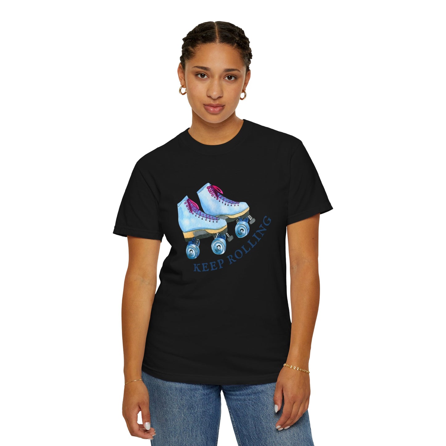 Keep Rolling Retro Roller Skates Tee, Vintage Skate T-shirt, Unisex Garment-Dyed Shirt, Fun Gift for Skating Lovers, Summer Apparel