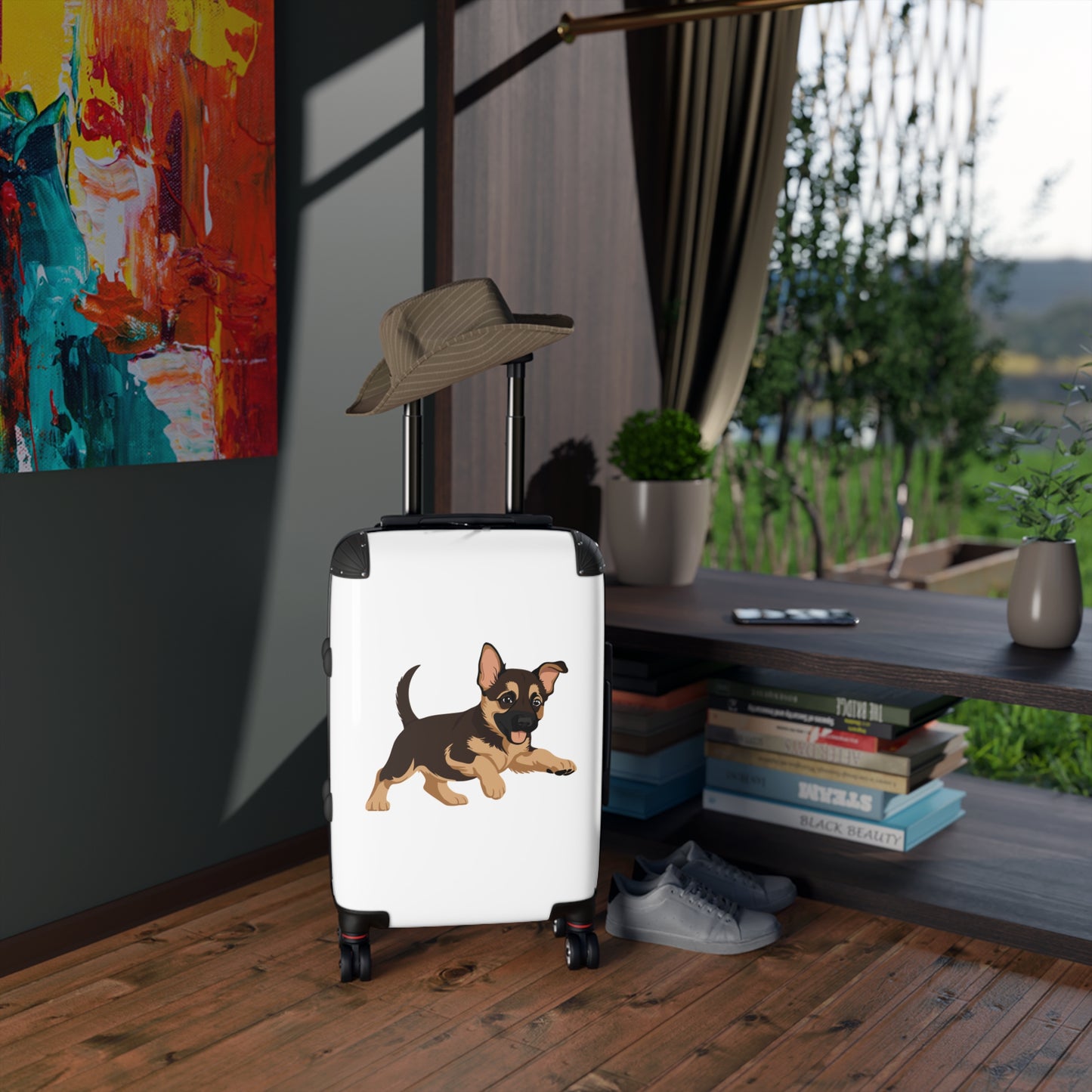 Dog  Lover Travel Suitcase Featuring a Graphic of Cute Playing German Shepherd Puppy