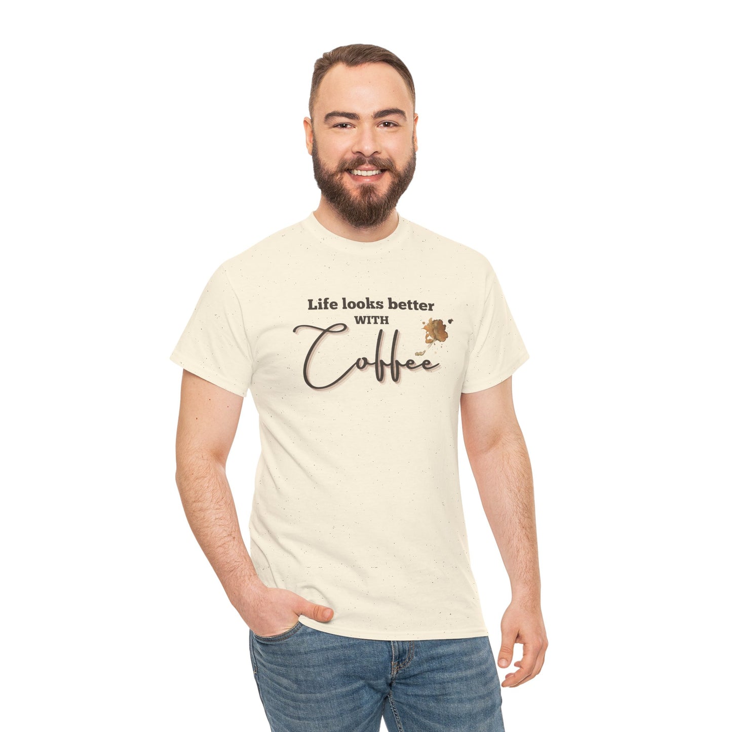 Life Looks Better with Coffee Tee | Unisex Cotton Tee for Coffee Lovers, Gift for Birthdays, Anniversaries, Casual Wear, Coffee-themed