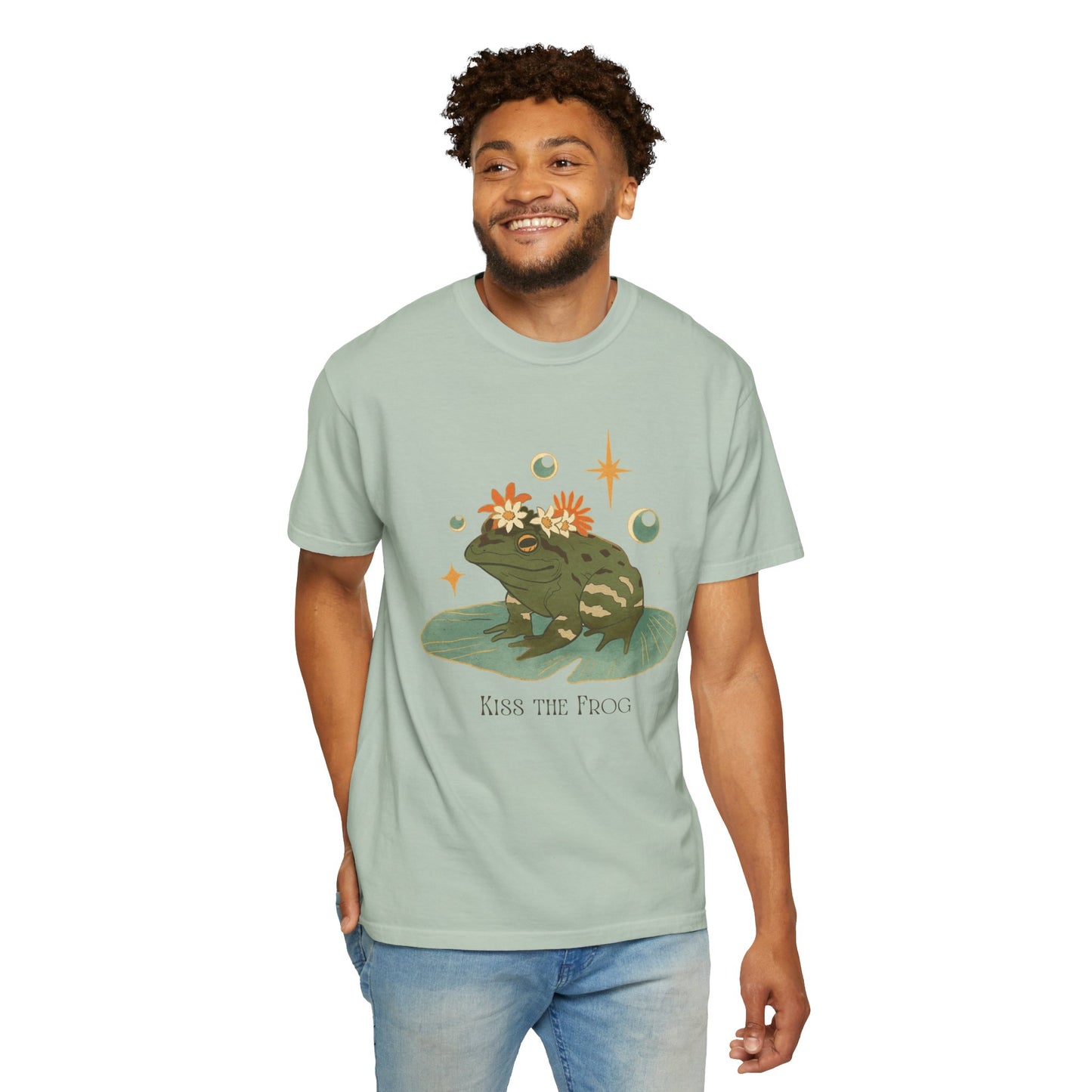 Kiss the Frog T-Shirt, Garment-Dyed Unisex Tee, Fun Gift for Nature Lovers, Cute Frog Graphic T-Shirt, Ideal for Casual Outings