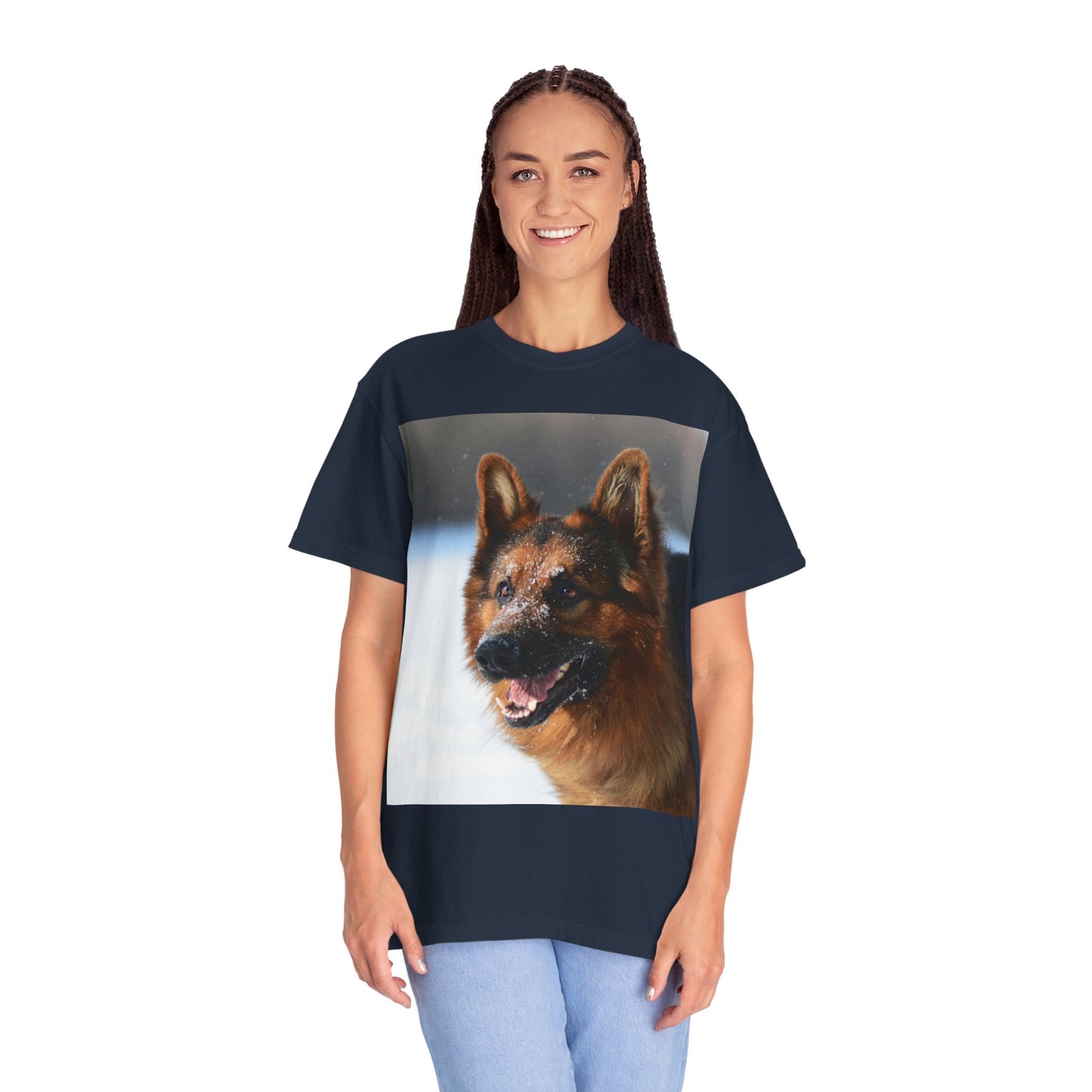 Unisex Dog Photograph T-Shirt - Giant German Shepherd In the Snow