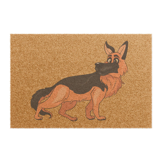Dog Lovers Doormat Featuring a Cartoon German Shepherd Turning His Head