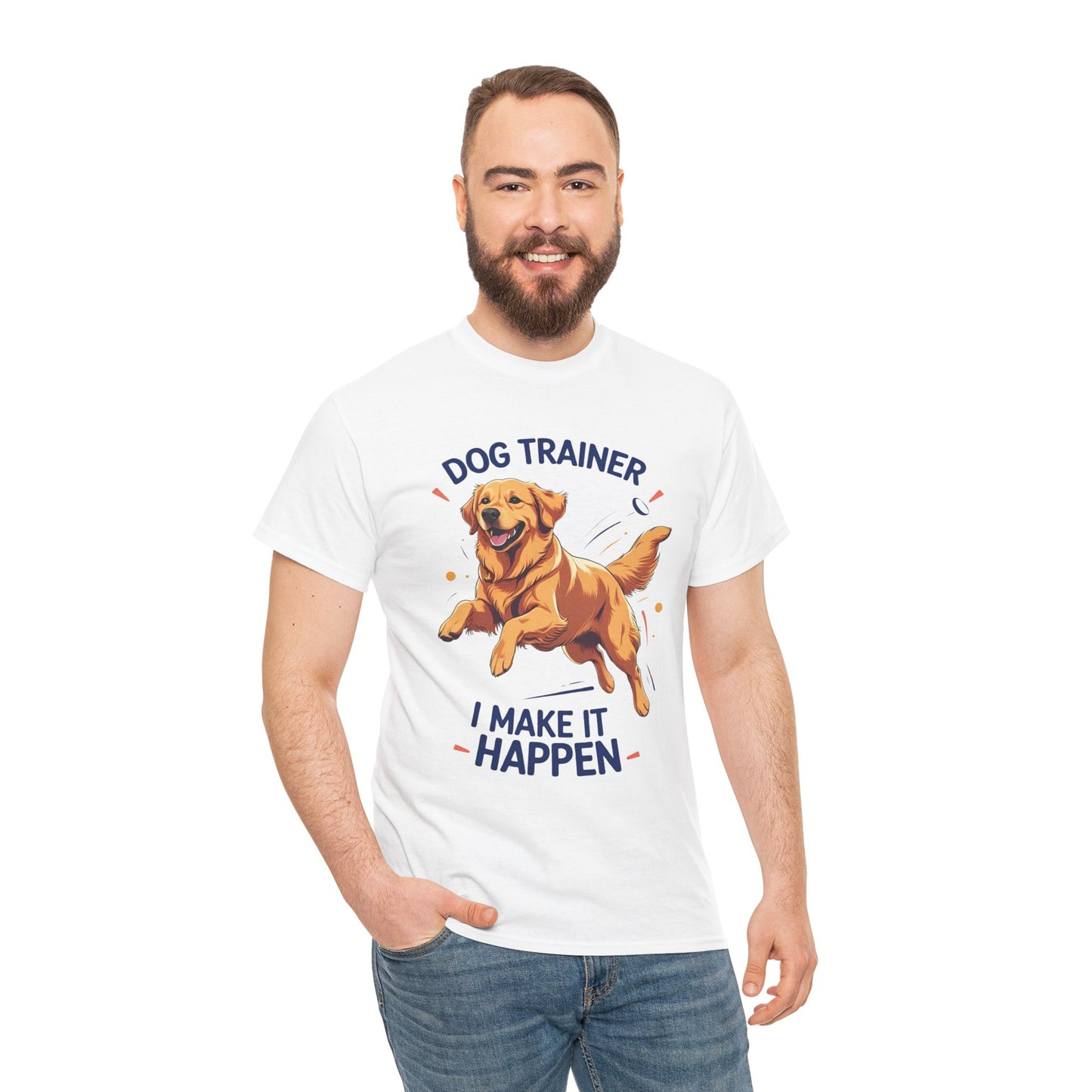 Dog Trainer Unisex Heavy Cotton Tee - I Make It Happen, Golden Retriever, Training Sessions, Gifts, Casual Wear, Animal Enthusiasts
