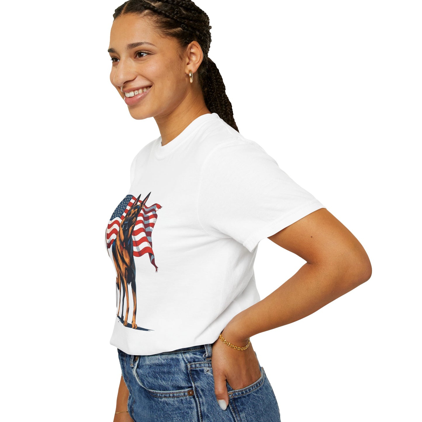 Patriotic German Shepherd Dog T-Shirt, Unisex Garment-Dyed Tee, Dog Lover Gift, US Independence Day Apparel, Casual Wear for Pet Lovers