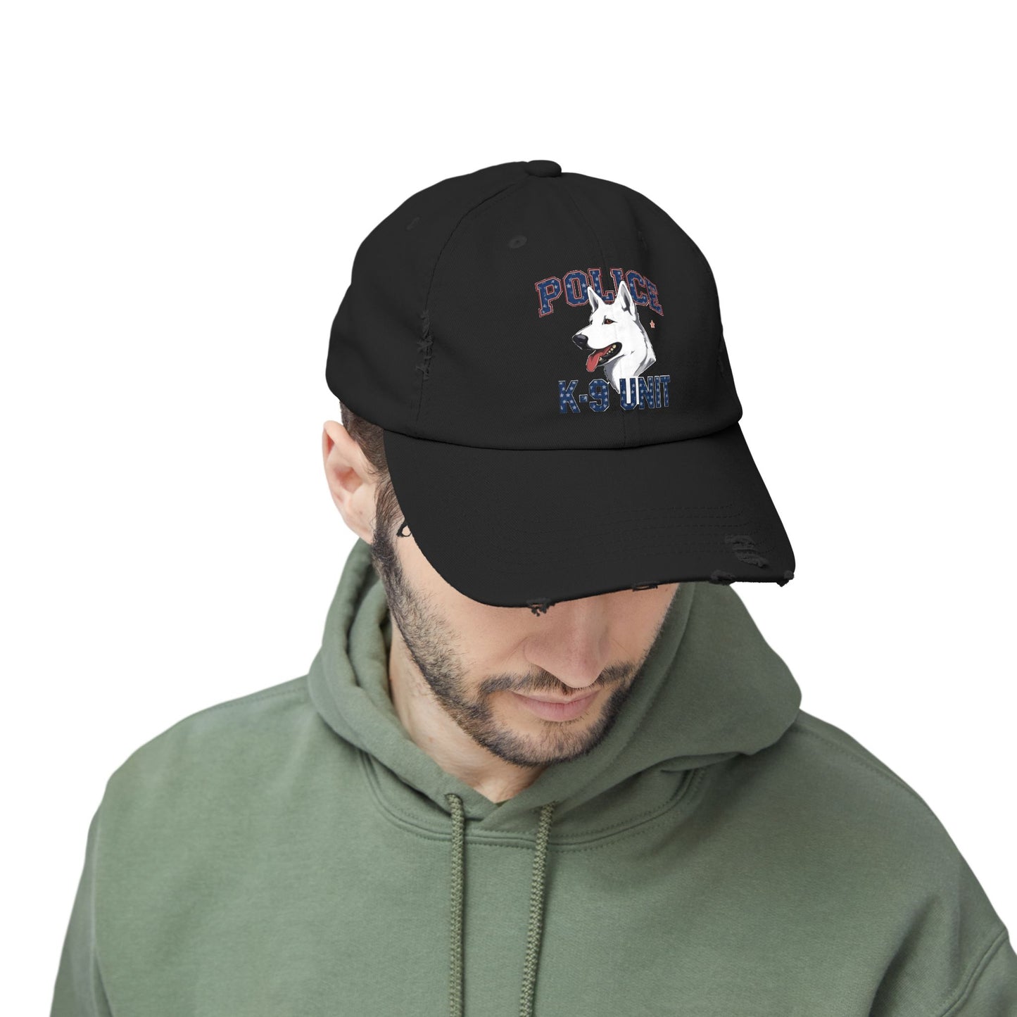 Unisex Distressed Cap with Police K9 Design Featuring German Shepherd, Trendy Dog Lover Hat, Perfect Gift for Police Supporters