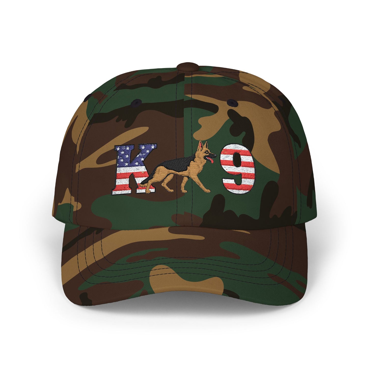 Patriotic K9 German Shepherd Dad Cap - USA Flag Design on K and 9 | Adjustable Baseball Hat | Gift for Dog Lovers