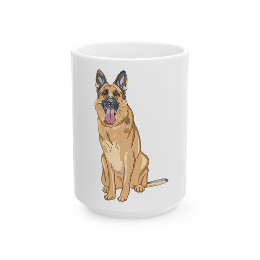 White Dog Lover Ceramic 15oz Mug With a Graphic of Showline German Shepherd Sloppily Sitting