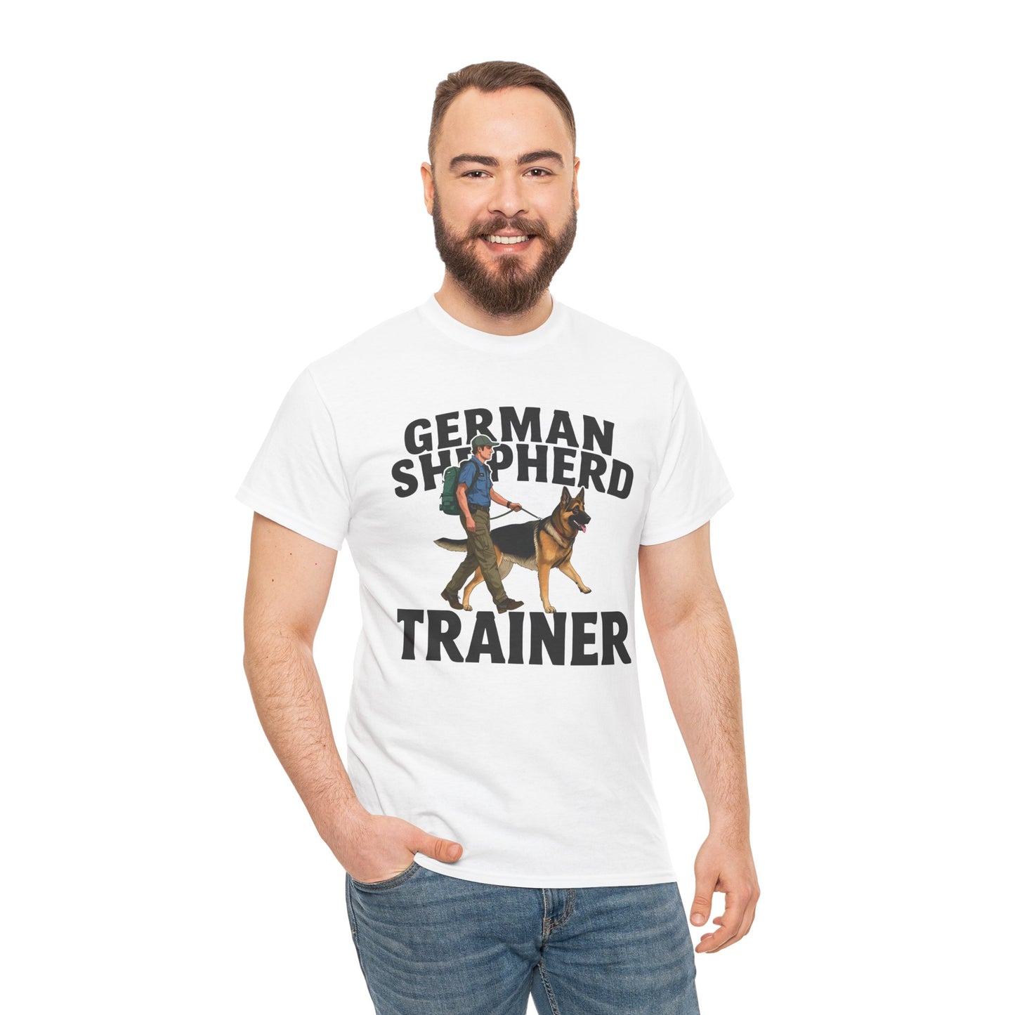 German Shepherd Trainer Tee - Man Holding a German Shepherd | Dog Lover Gift