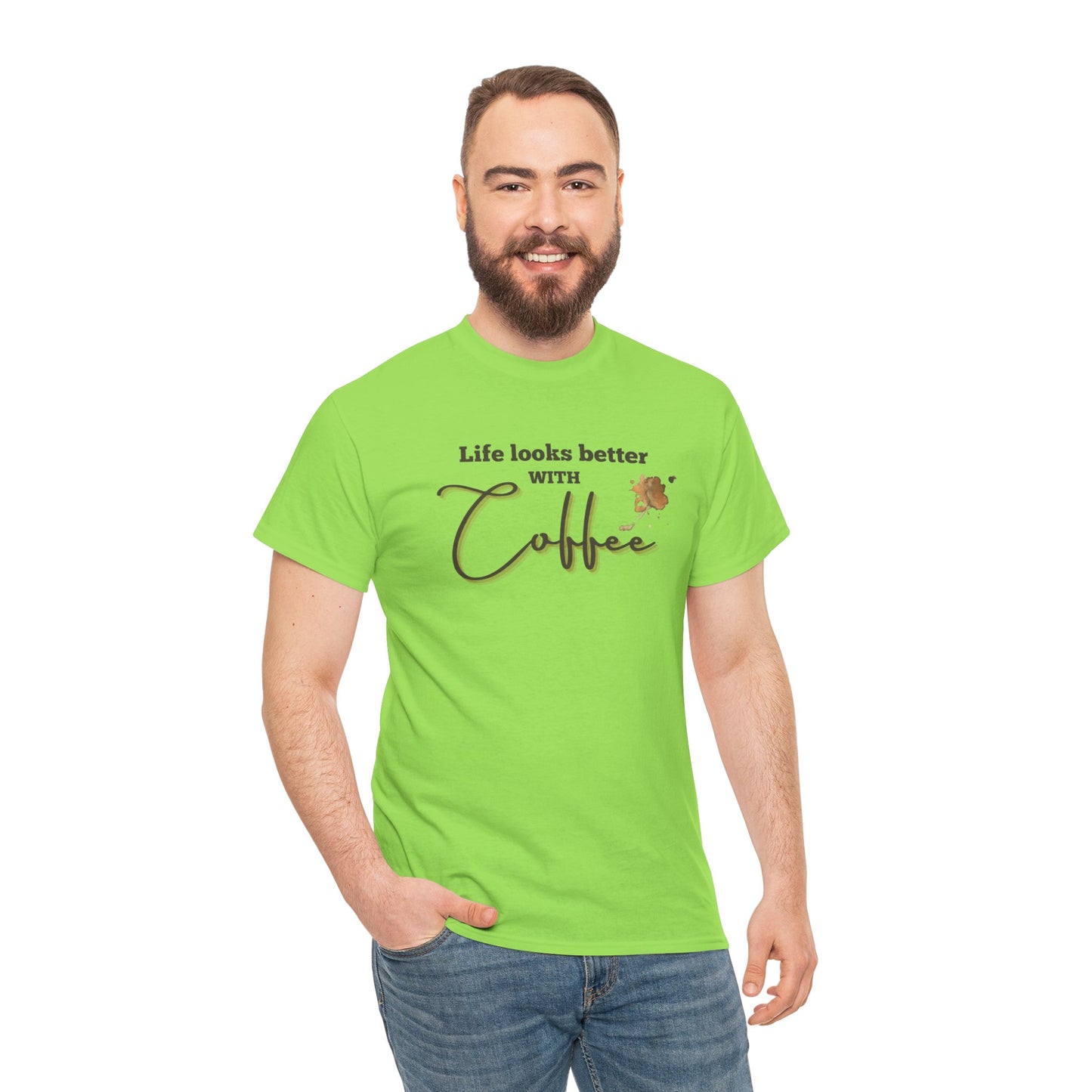 Life Looks Better with Coffee Tee | Unisex Cotton Tee for Coffee Lovers, Gift for Birthdays, Anniversaries, Casual Wear, Coffee-themed