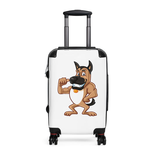 Dog Lover Suitcase Featuring a Funny Cartoon of Muscular German Shepherd Standing on Two Legs