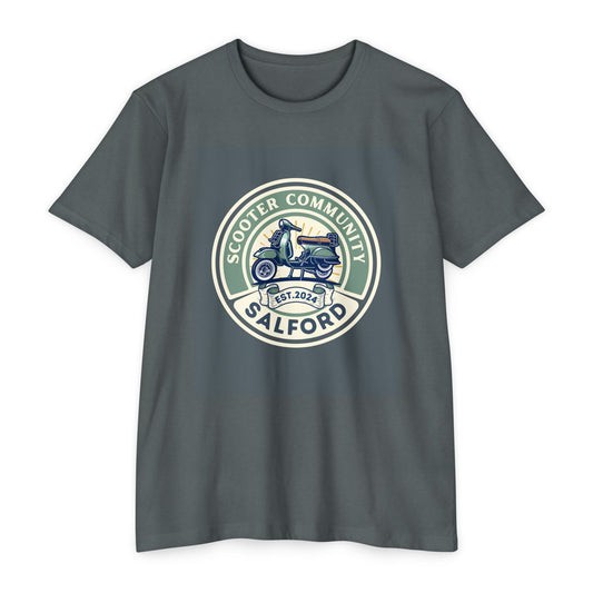Scooter Community Salford Unisex T-Shirt, Vintage Motorcycle Tee for Riders, Cool Casual Wear, Gift for Scooter Lovers,  Est. 2024