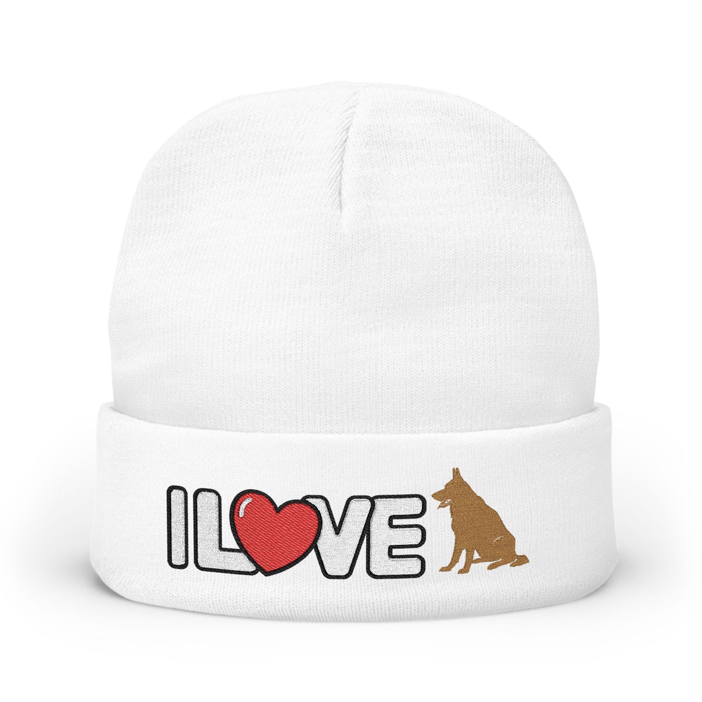 Cozy Dog Lover Knit Beanie with Embroidery - I Love German Shepherd, Winter Hat