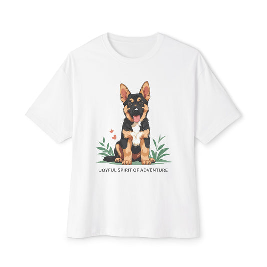 Joyful Spirit of Adventure German Shepherd Puppy Tee | Unisex Oversized Boxy T-Shirt, Pet Lover Gift, Animal Lover Apparel, Gift for Dog Owners