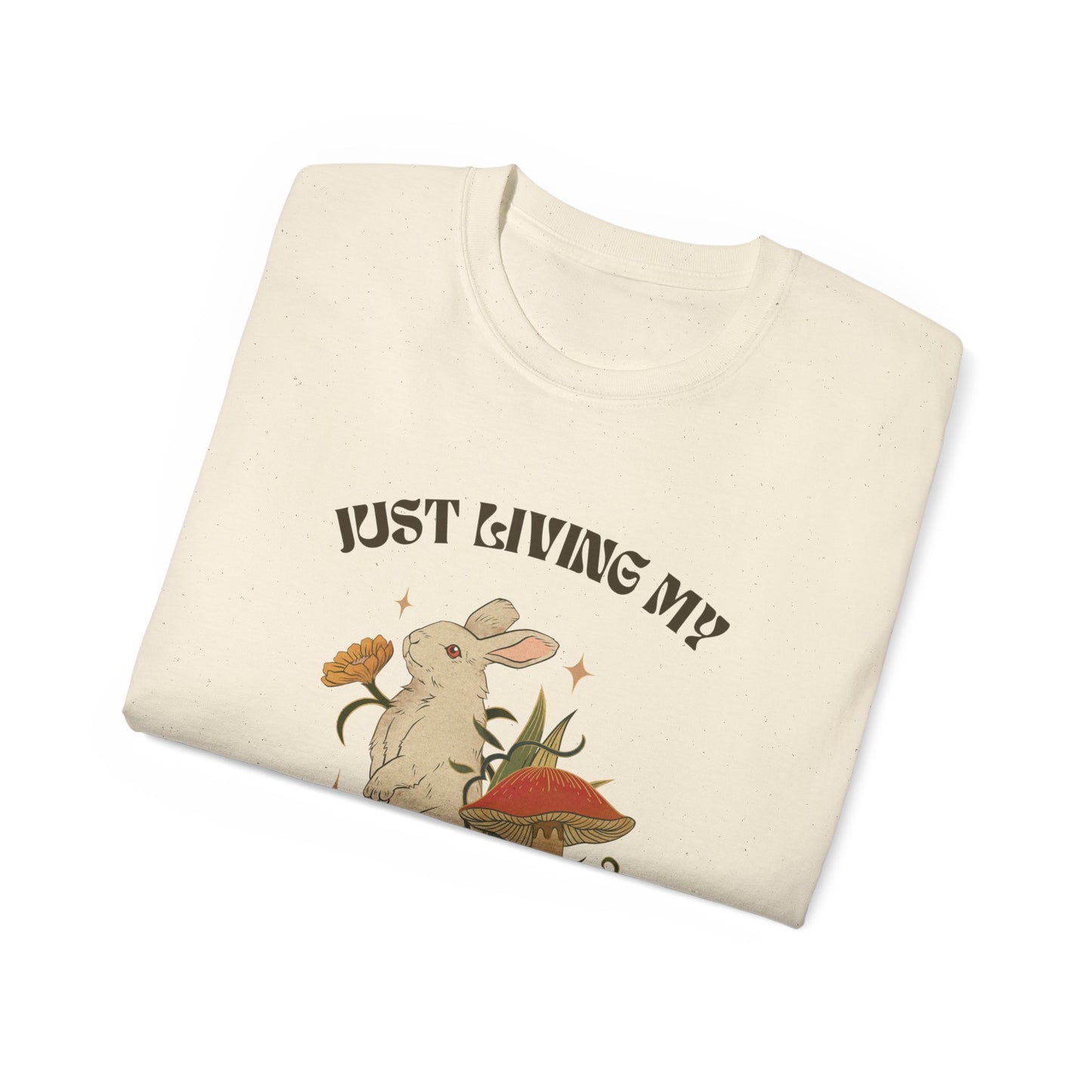 Unisex Ultra Cotton Tee - Just Living My Best Life Bunny Design, Cute Rabbit Shirt, Gift for Animal Lovers, Spring Fashion