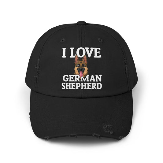 I Love German Shepherd Distressed Cap - Unisex Adjustable Baseball Hat