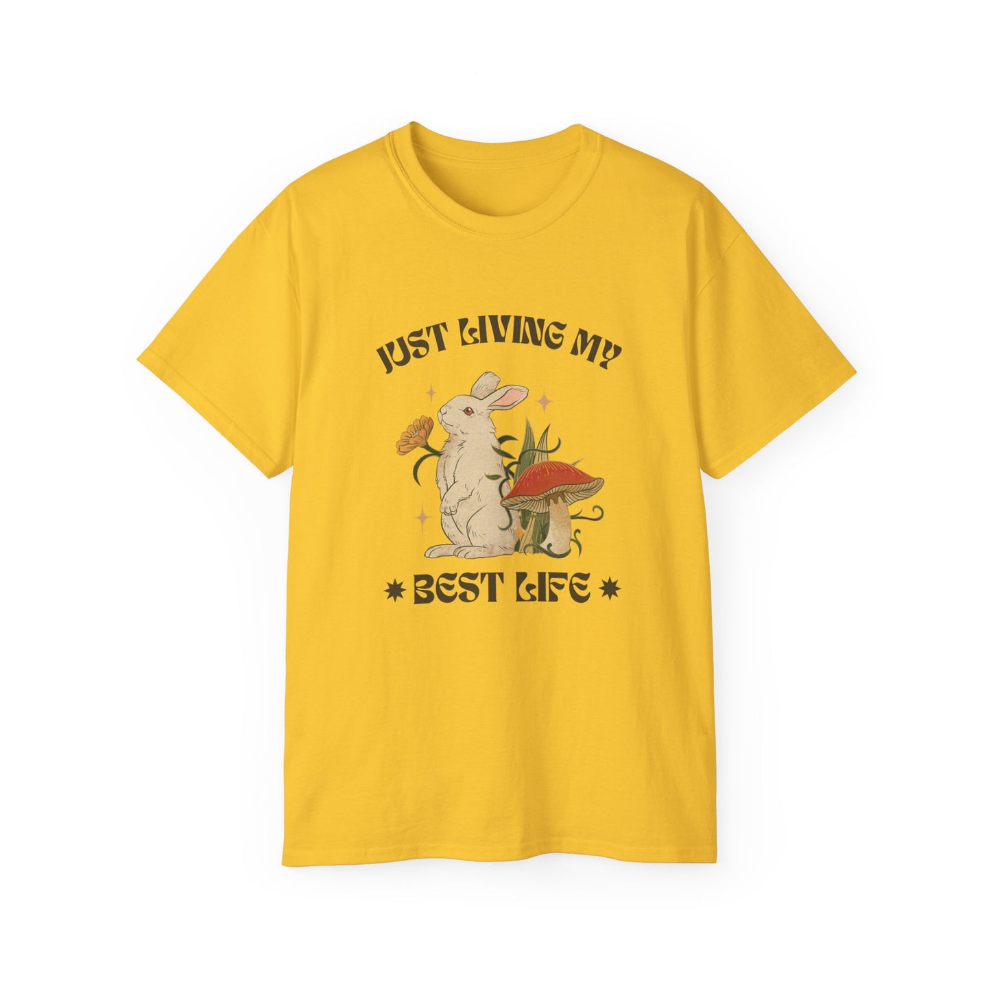 Unisex Ultra Cotton Tee - Just Living My Best Life Bunny Design, Cute Rabbit Shirt, Gift for Animal Lovers, Spring Fashion
