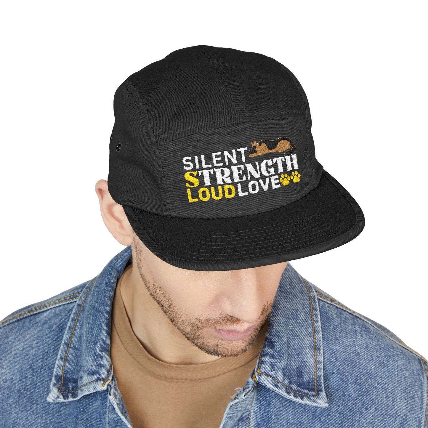 5 Panel Embroidered German Shepherd Cap - Silent Strength, Loud Love