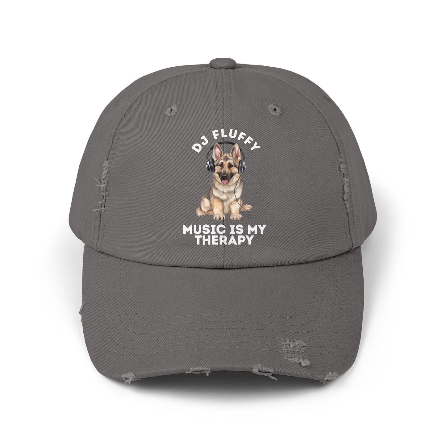Distressed Dog Cap with German Shepherd Wearing Headphones | Pet Lover Gift | Music is My Therapy