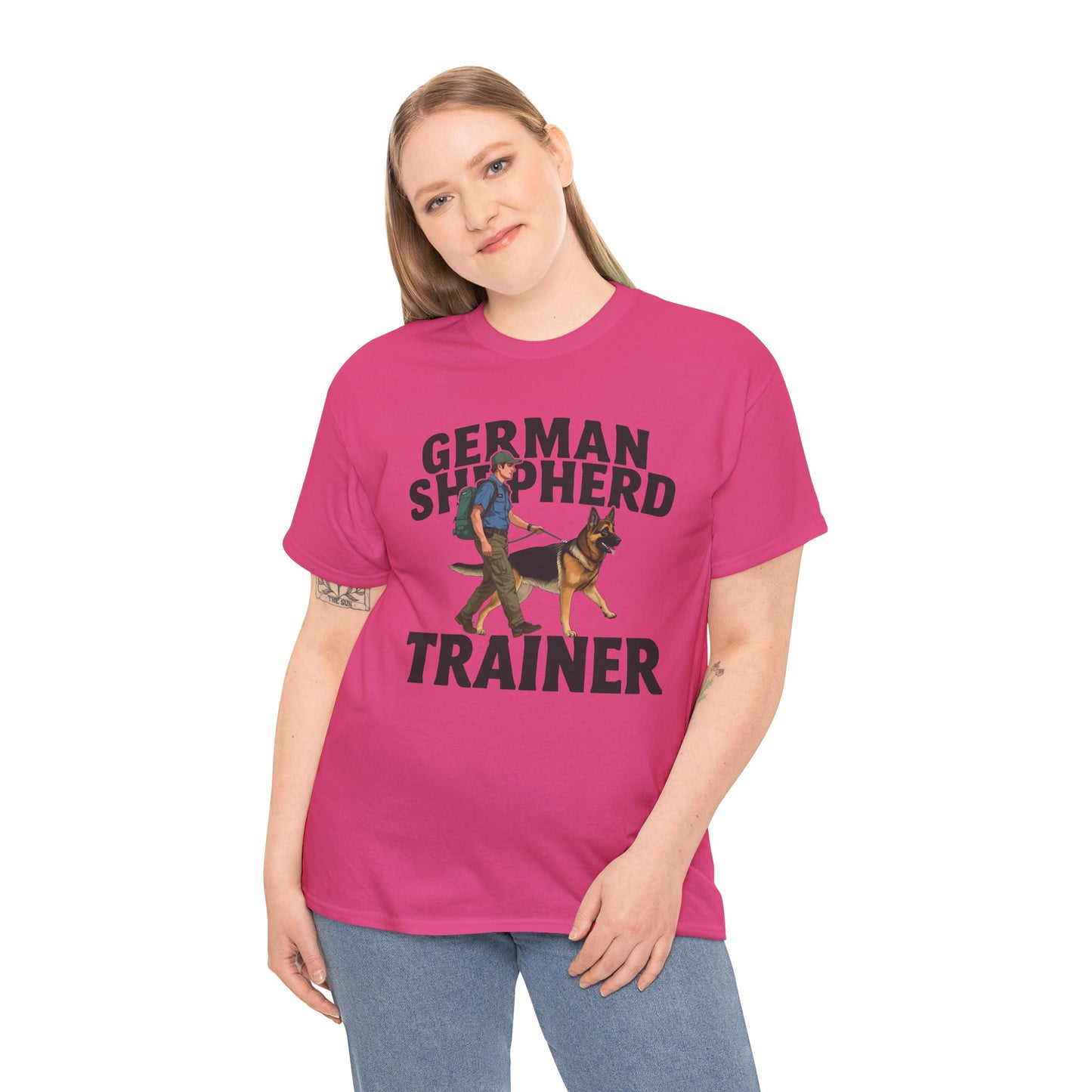 German Shepherd Trainer Tee - Man Holding a German Shepherd | Dog Lover Gift