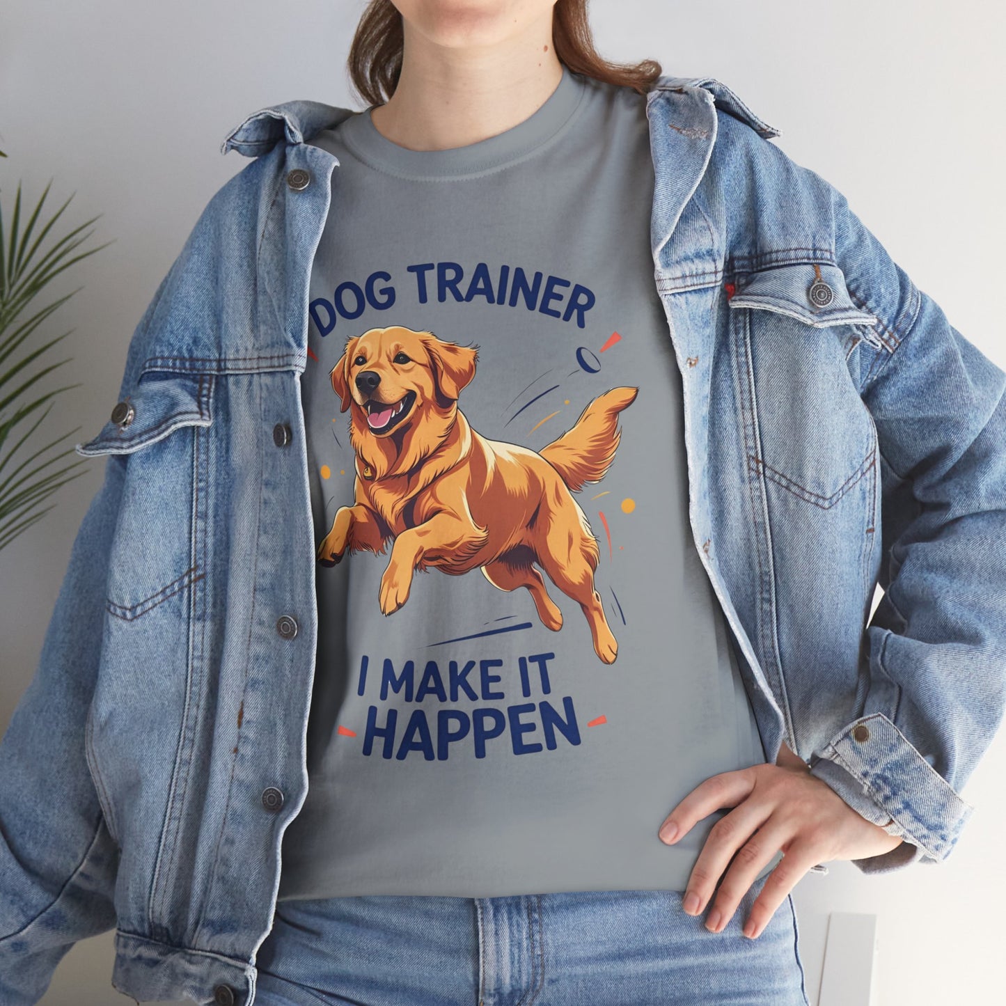 Dog Trainer Unisex Heavy Cotton Tee - I Make It Happen, Golden Retriever, Training Sessions, Gifts, Casual Wear, Animal Enthusiasts