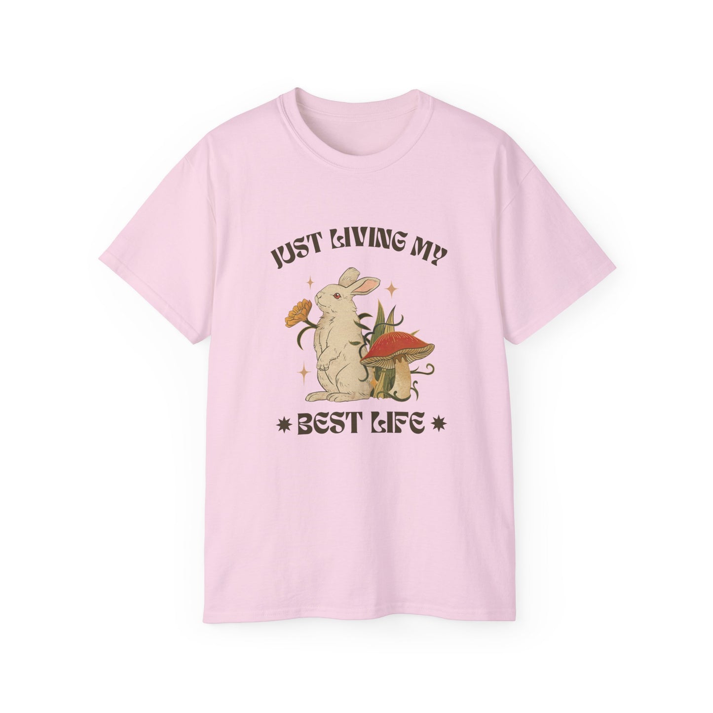 Unisex Ultra Cotton Tee - Just Living My Best Life Bunny Design, Cute Rabbit Shirt, Gift for Animal Lovers, Spring Fashion