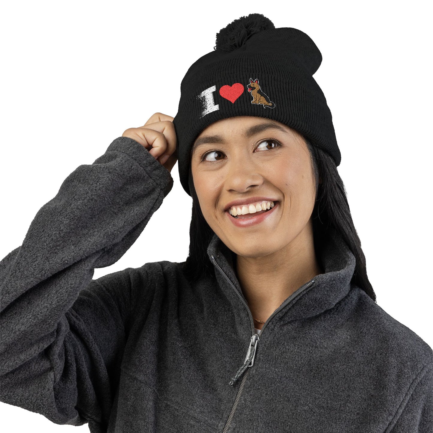 I Love My German Shepherd Embroidered Pom-Pom Knit Cap