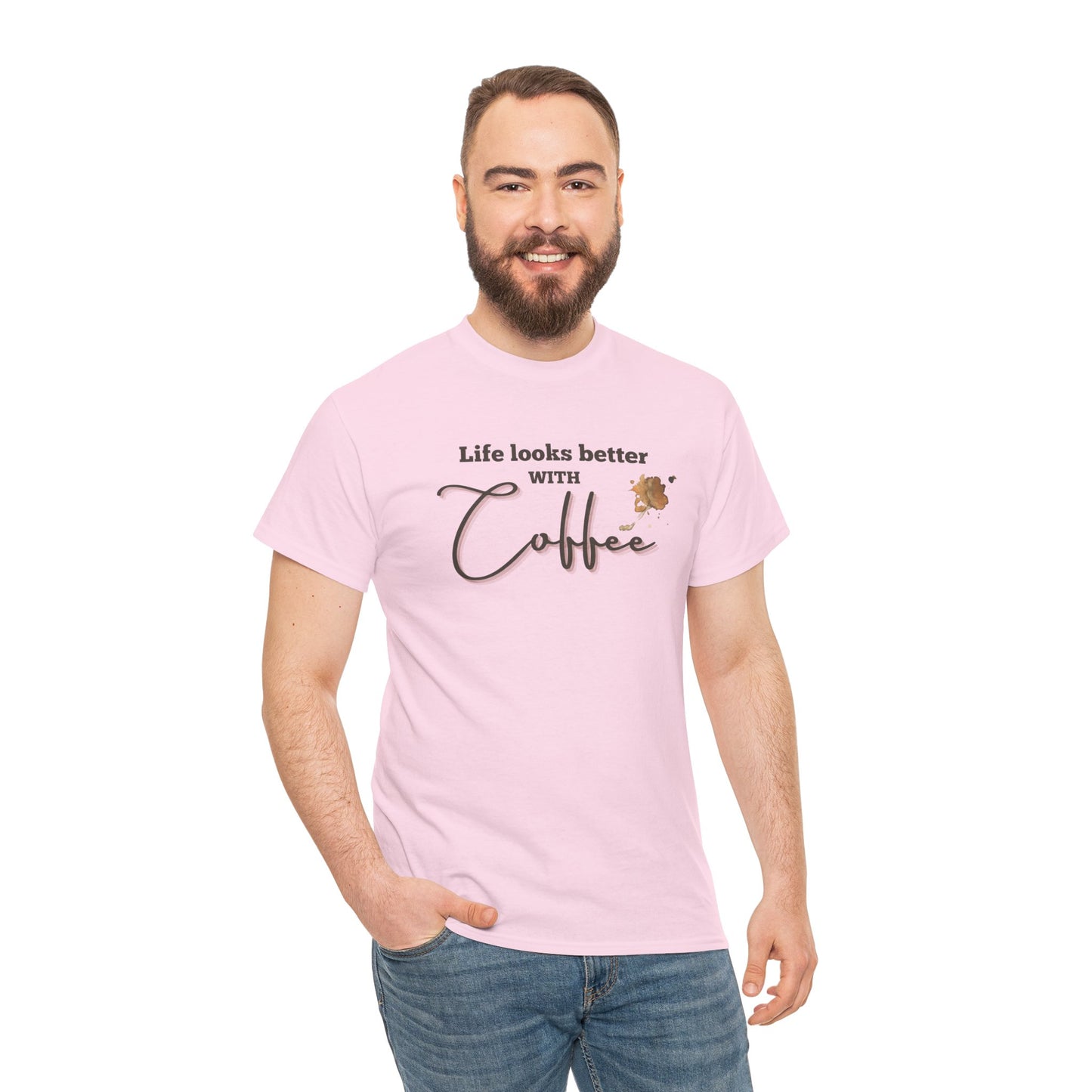 Life Looks Better with Coffee Tee | Unisex Cotton Tee for Coffee Lovers, Gift for Birthdays, Anniversaries, Casual Wear, Coffee-themed