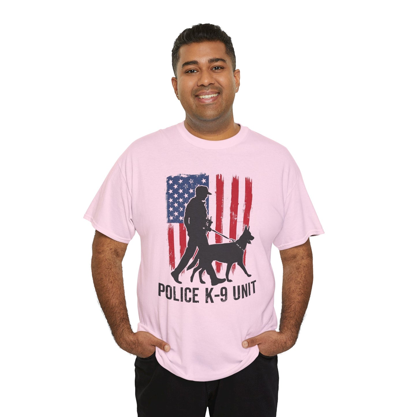 Patriotic Police K-9 Unit Heavy Cotton Tee, Unisex Cotton Shirt for Dog Lovers, Law Enforcement Apparel, Gifts for Police Officers