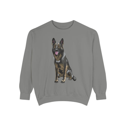 Unisex Dog Lover Sweatshirt With a Graphic of Sable German Shepherd Sloppily Sitting