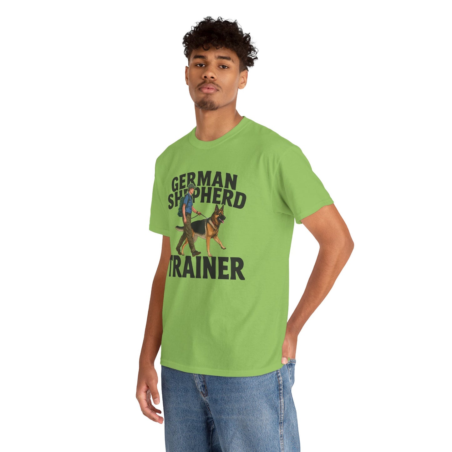 German Shepherd Trainer Tee - Man Holding a German Shepherd | Dog Lover Gift