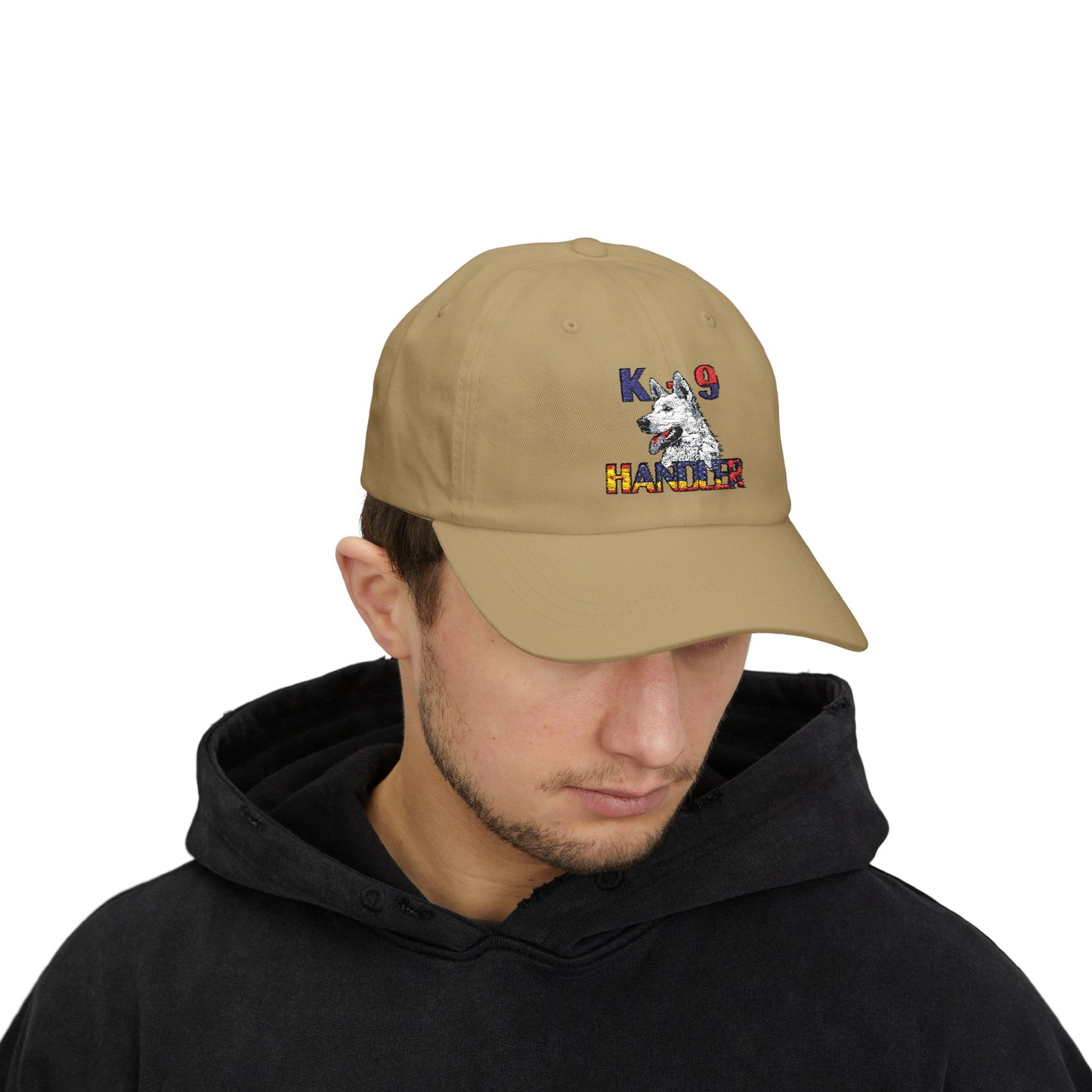 Embroidered Police Themed K9 Handler Classic Dad Cap Featuring a White German Shepherd