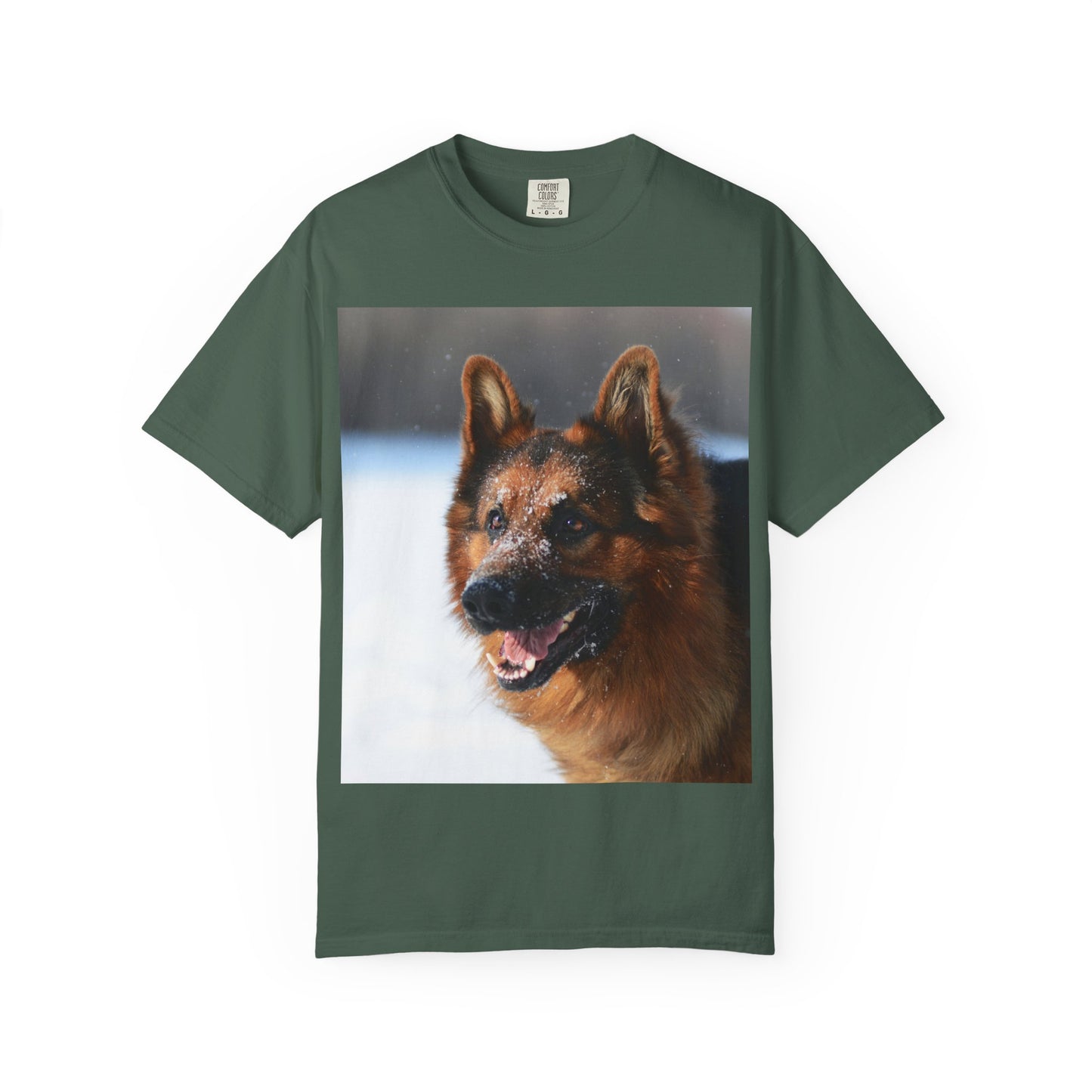 Unisex Dog Photograph T-Shirt - Giant German Shepherd In the Snow