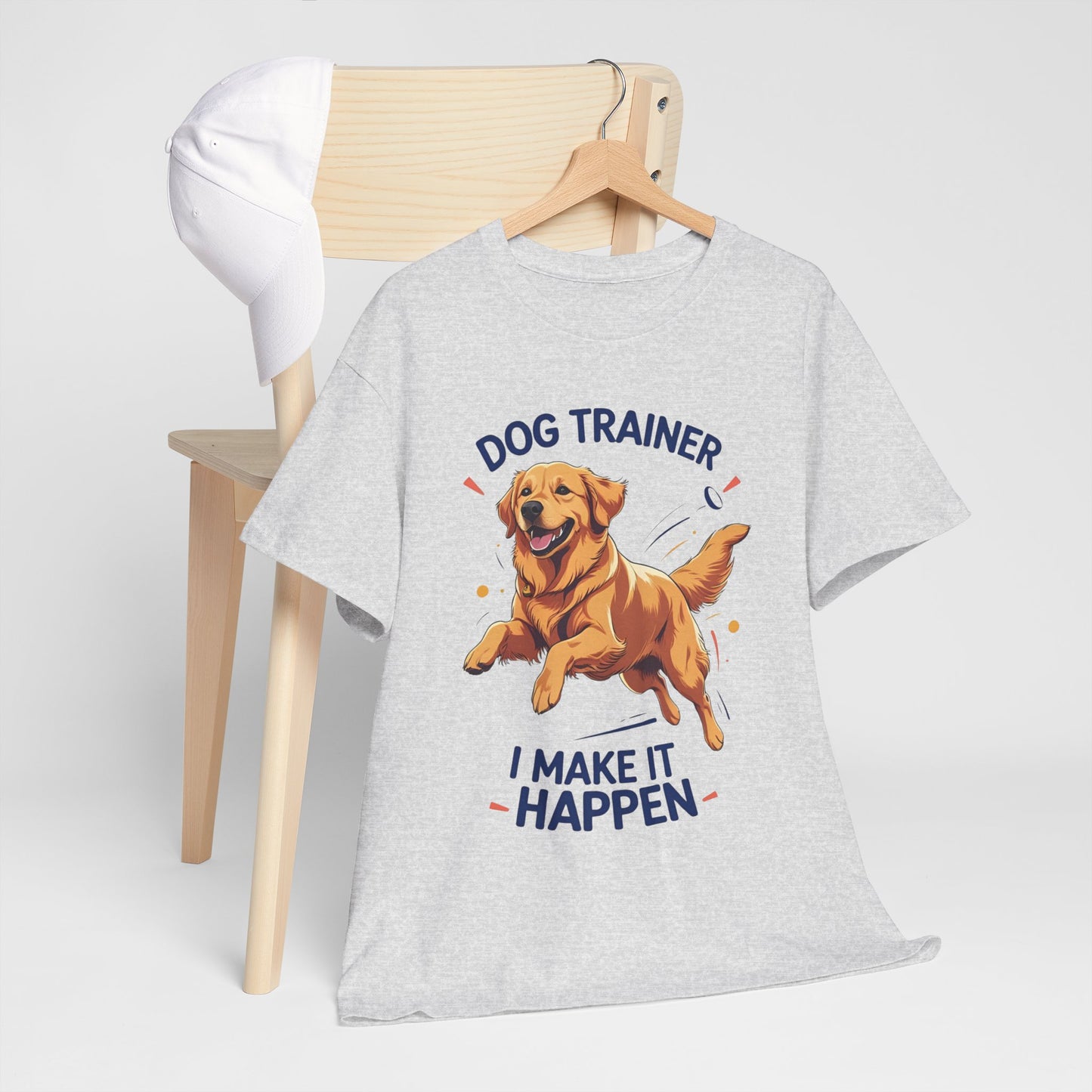 Dog Trainer Unisex Heavy Cotton Tee - I Make It Happen, Golden Retriever, Training Sessions, Gifts, Casual Wear, Animal Enthusiasts