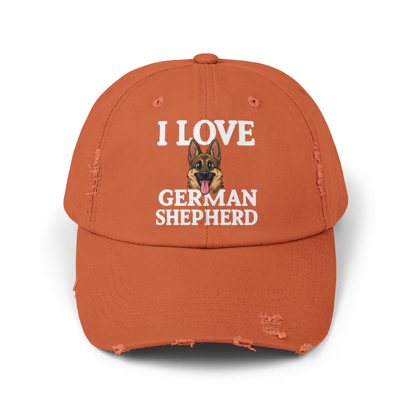 I Love German Shepherd Distressed Cap - Unisex Adjustable Baseball Hat