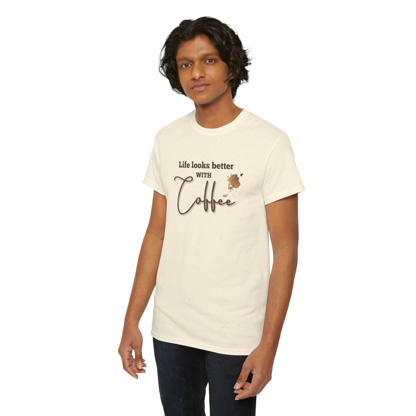 Life Looks Better with Coffee Tee | Unisex Cotton Tee for Coffee Lovers, Gift for Birthdays, Anniversaries, Casual Wear, Coffee-themed