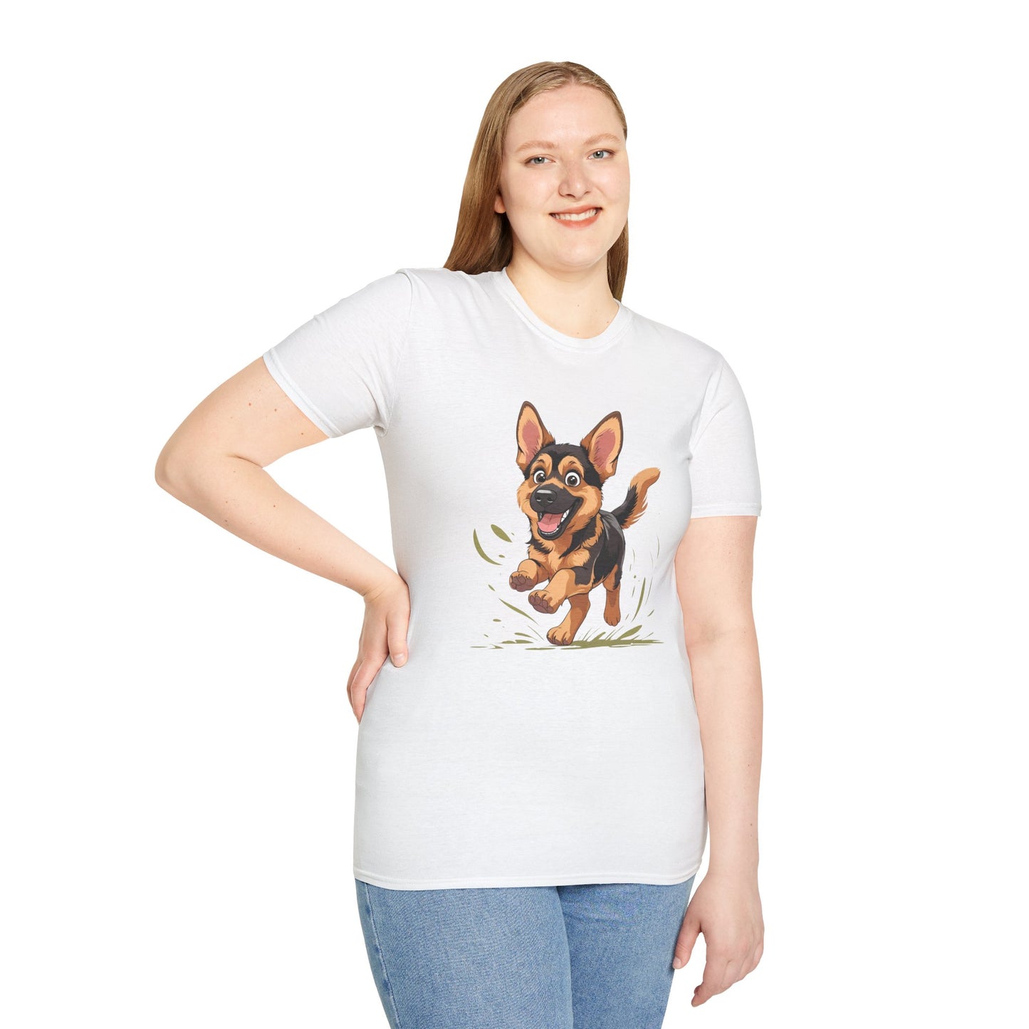 Cute Playing Puppy Graphic Unisex Softstyle T-Shirt, Dog Lover Gift, Casual Wear, Animal Theme Shirt, Perfect for Birthdays, Pet Owners