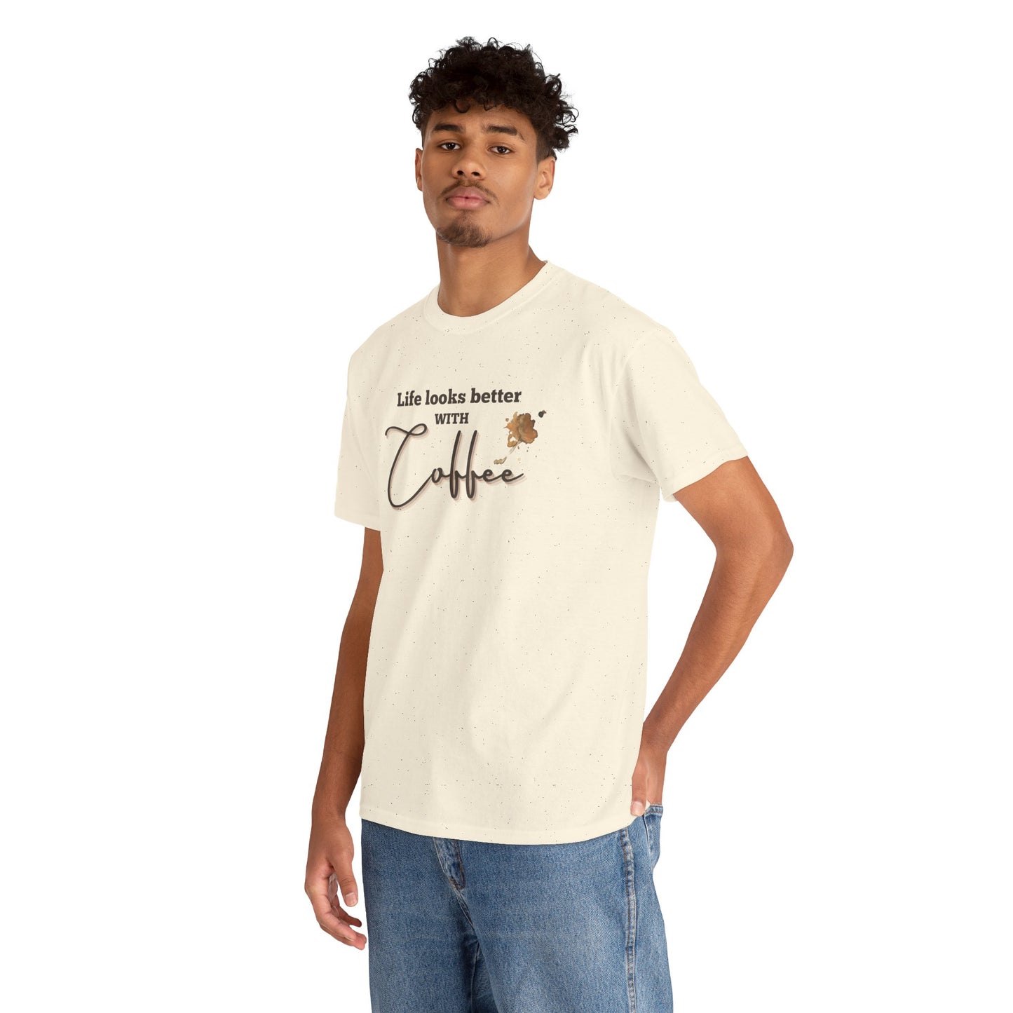 Life Looks Better with Coffee Tee | Unisex Cotton Tee for Coffee Lovers, Gift for Birthdays, Anniversaries, Casual Wear, Coffee-themed