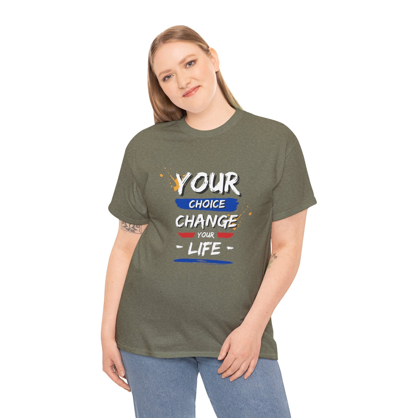 Inspirational Quote Unisex Heavy Cotton Tee - "Your Choice Change For Life", Motivational Shirt, Casual Wear, Gift Idea, Everyday Comfort